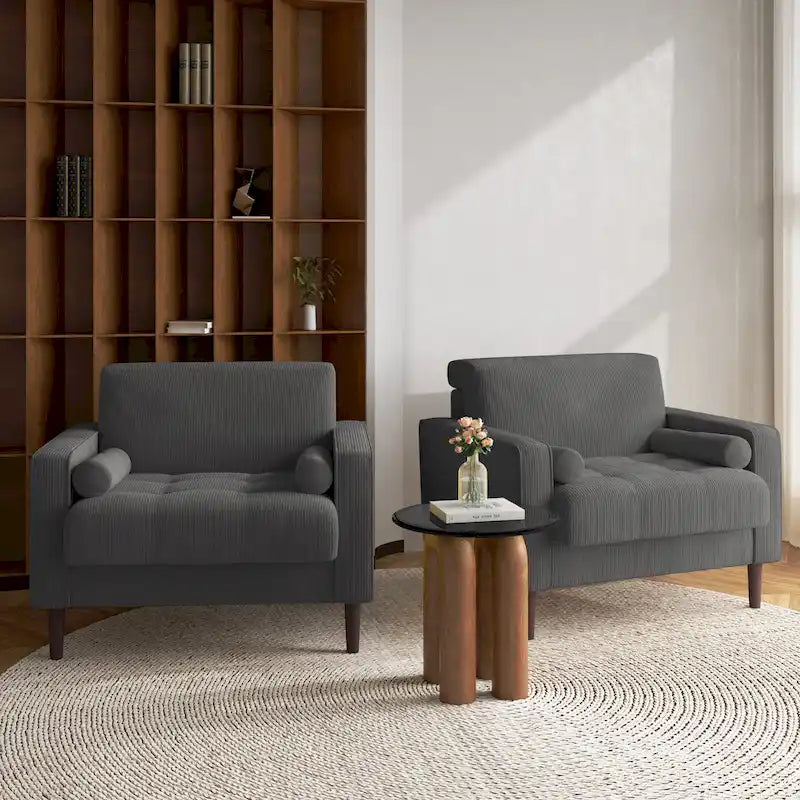 Set of 2 Wide Corduroy Armchair Accent Chairs for Living Room
