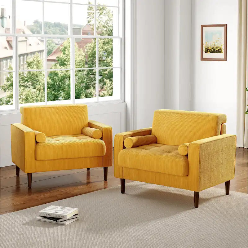 Set of 2 Wide Corduroy Armchair Accent Chairs for Living Room
