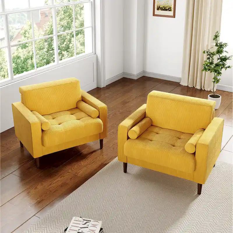 Set of 2 Wide Corduroy Armchair Accent Chairs for Living Room