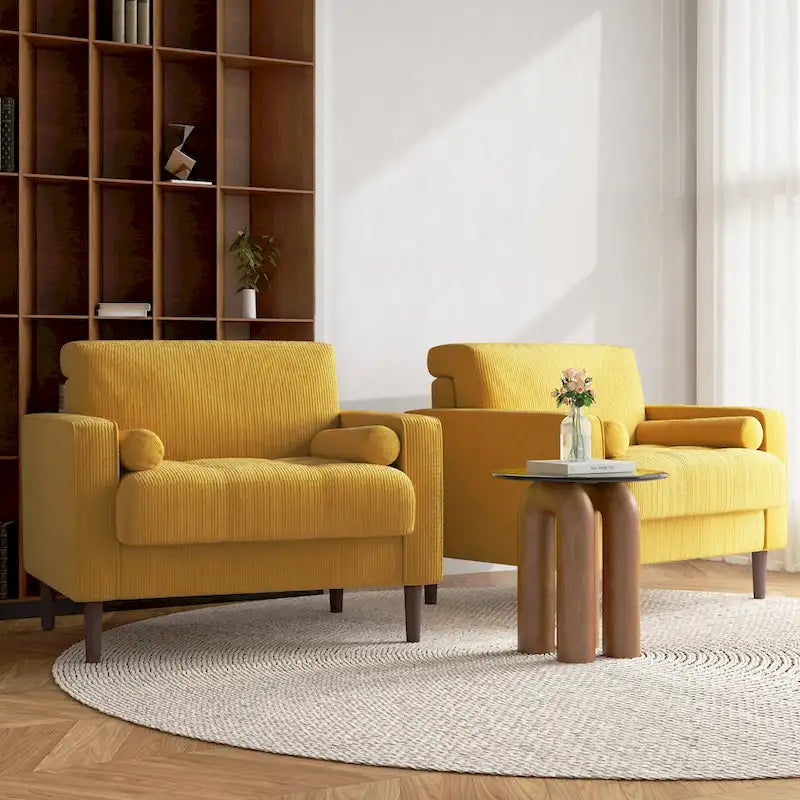 Set of 2 Wide Corduroy Armchair Accent Chairs for Living Room