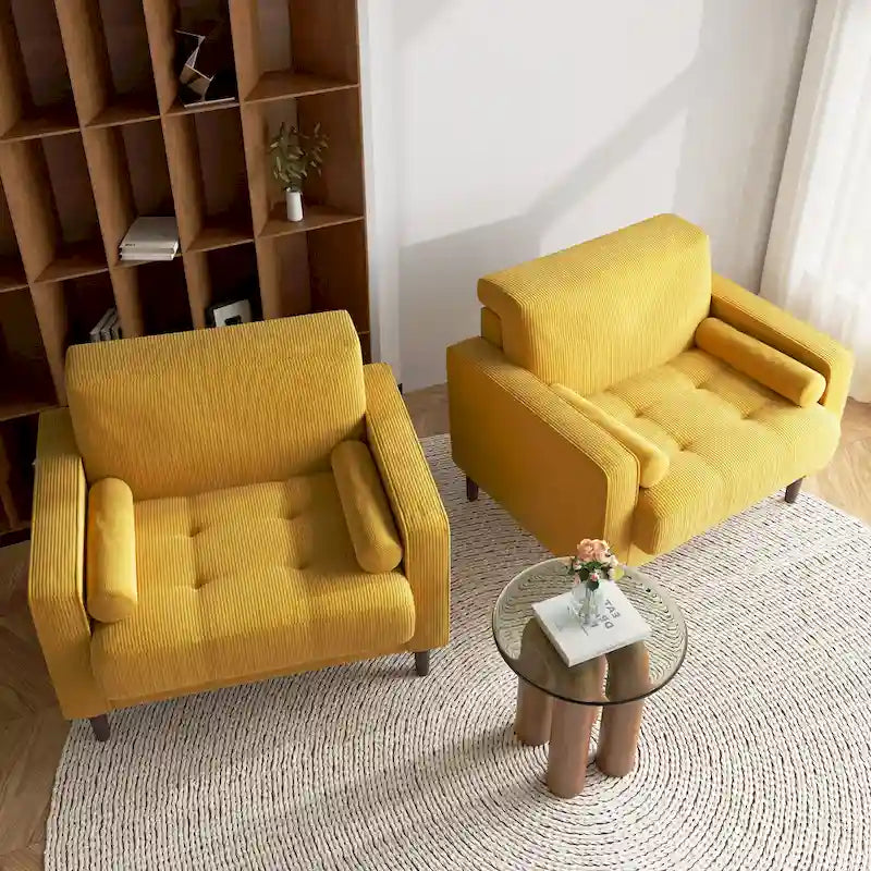 Set of 2 Wide Corduroy Armchair Accent Chairs for Living Room