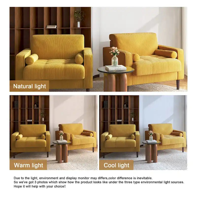 Set of 2 Wide Corduroy Armchair Accent Chairs for Living Room