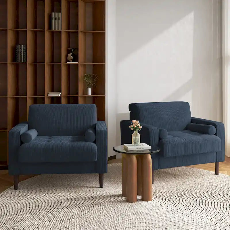 Set of 2 Wide Corduroy Armchair Accent Chairs for Living Room