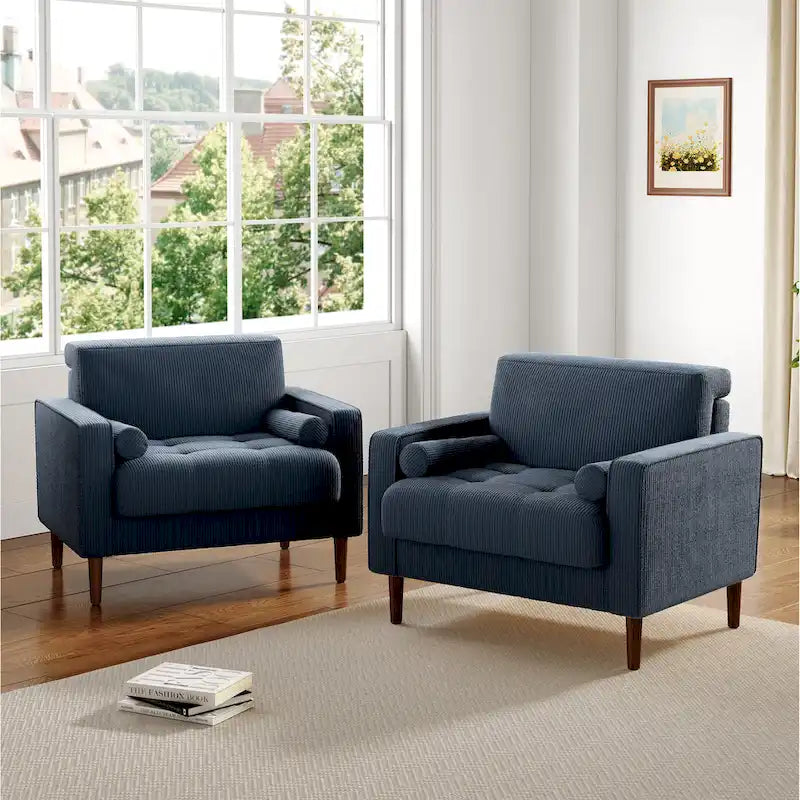 Set of 2 Wide Corduroy Armchair Accent Chairs for Living Room