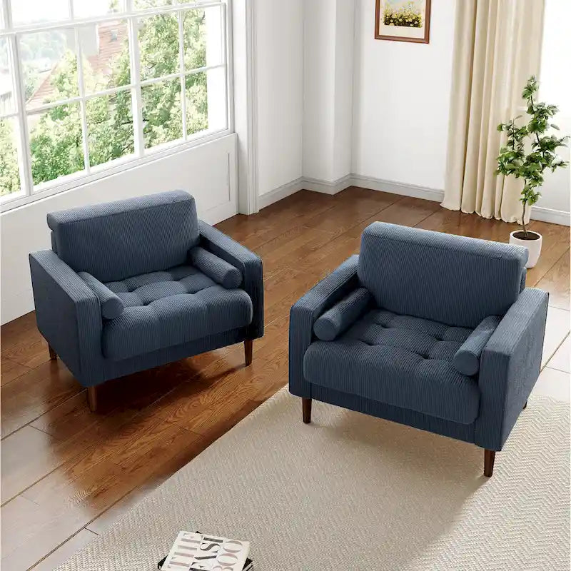 Set of 2 Wide Corduroy Armchair Accent Chairs for Living Room