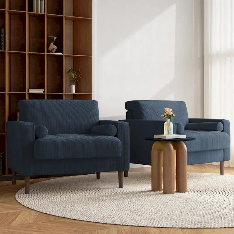 Set of 2 Wide Corduroy Armchair Accent Chairs for Living Room