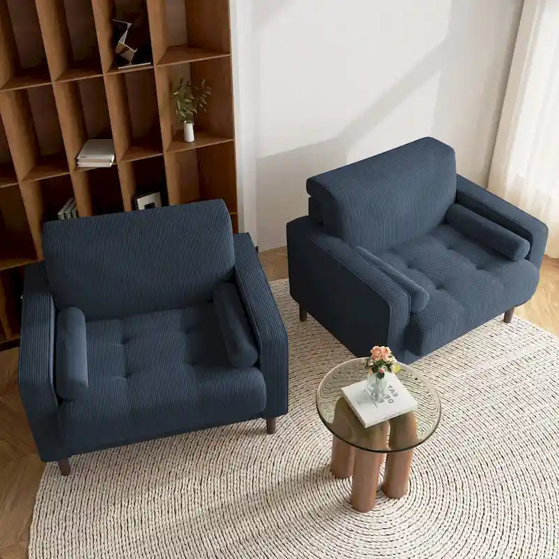 Set of 2 Wide Corduroy Armchair Accent Chairs for Living Room