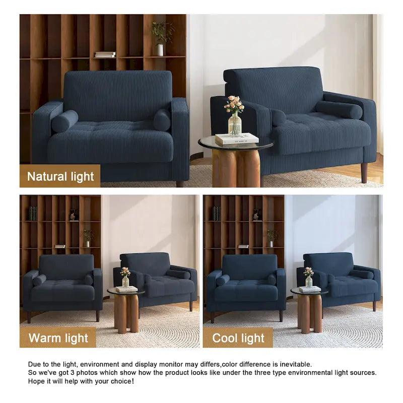 Set of 2 Wide Corduroy Armchair Accent Chairs for Living Room