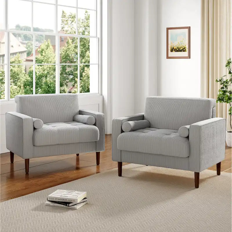 Set of 2 Wide Corduroy Armchair Accent Chairs for Living Room