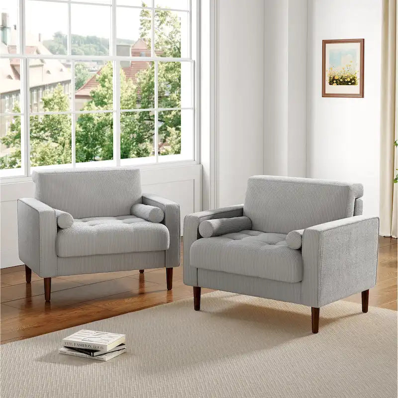 Set of 2 Wide Corduroy Armchair Accent Chairs for Living Room