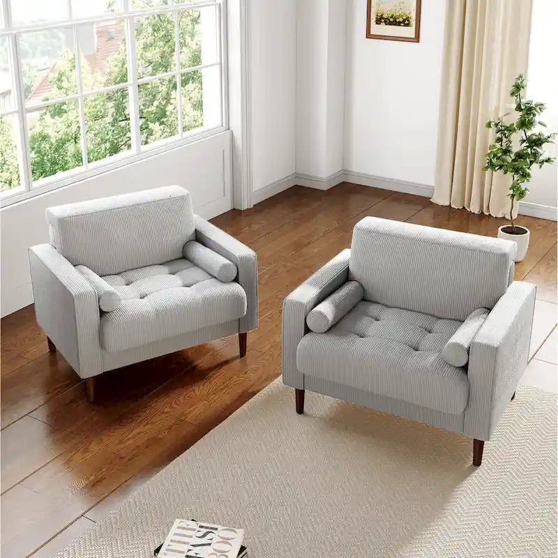 Set of 2 Wide Corduroy Armchair Accent Chairs for Living Room