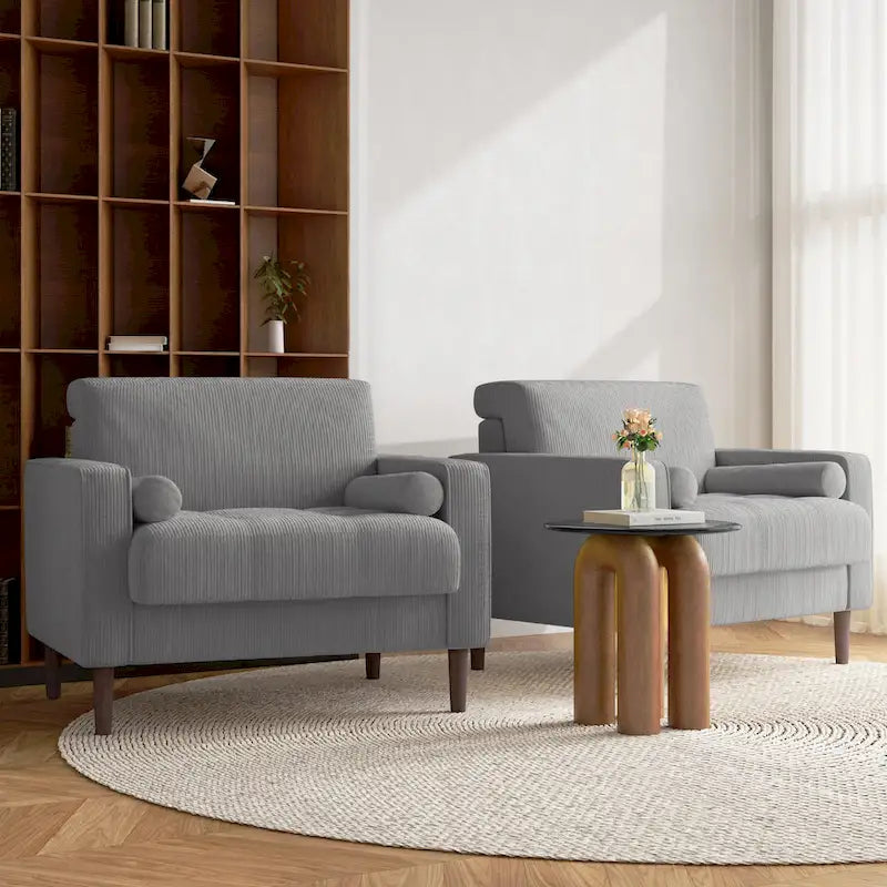 Set of 2 Wide Corduroy Armchair Accent Chairs for Living Room