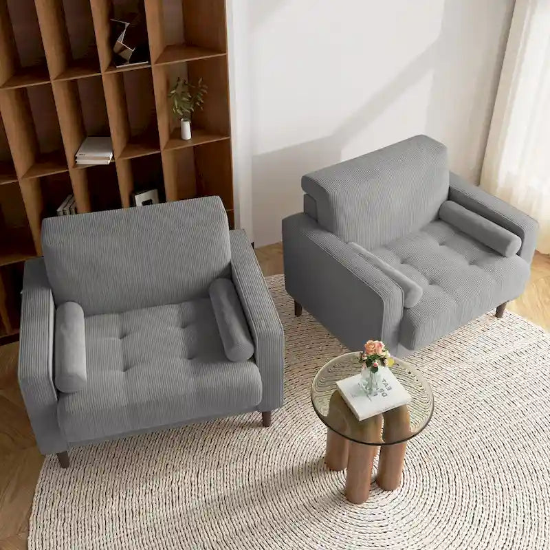 Set of 2 Wide Corduroy Armchair Accent Chairs for Living Room