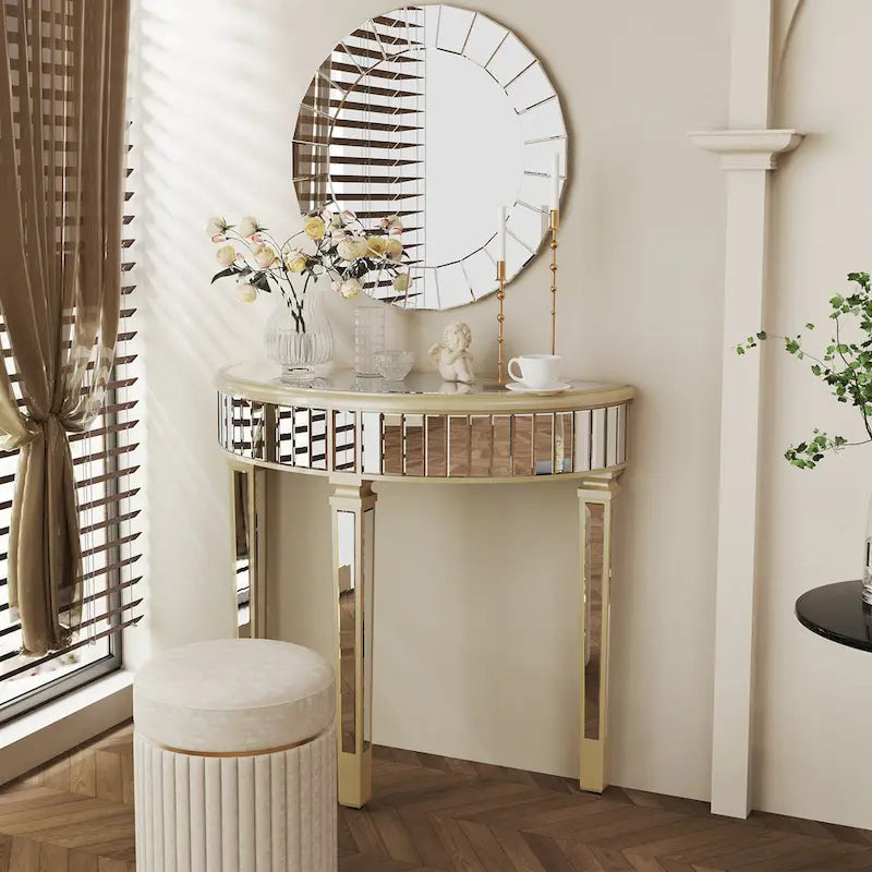 Silver Mirrored Half Moon Console Table - 35.4x31.6 inch