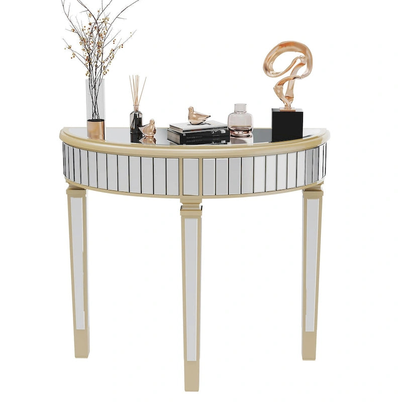 Silver Mirrored Half Moon Console Table - 35.4x31.6 inch