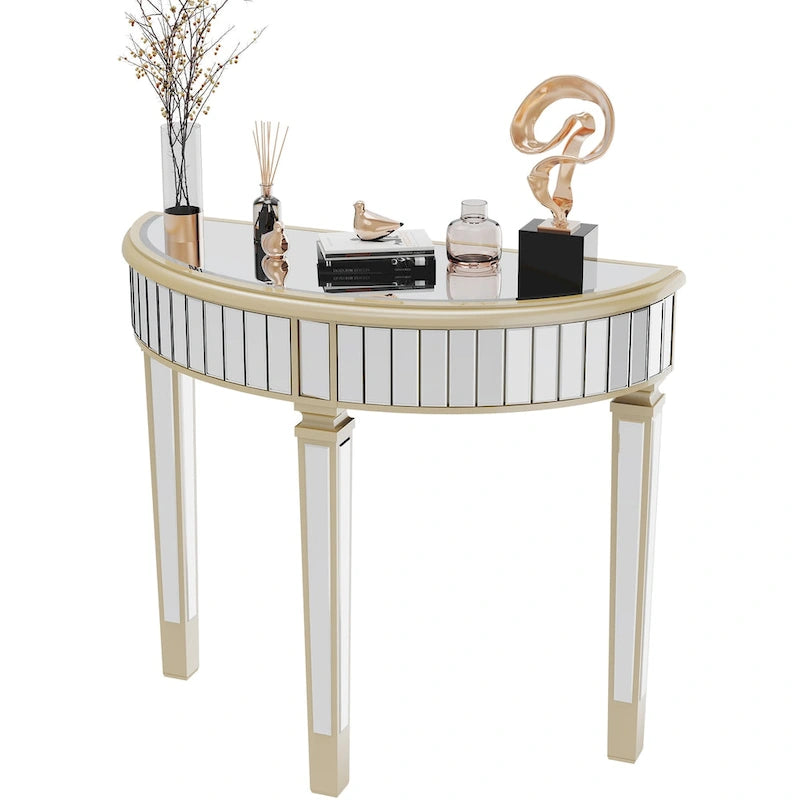 Silver Mirrored Half Moon Console Table - 35.4x31.6 inch