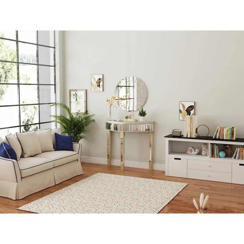 Silver Mirrored Half Moon Console Table - 35.4x31.6 inch