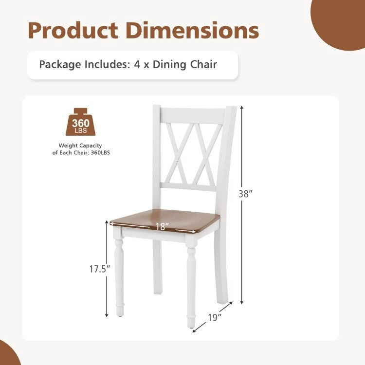 Farmhouse Kitchen Dining Chairs Set of 4 Solid Wood - 18x19x38