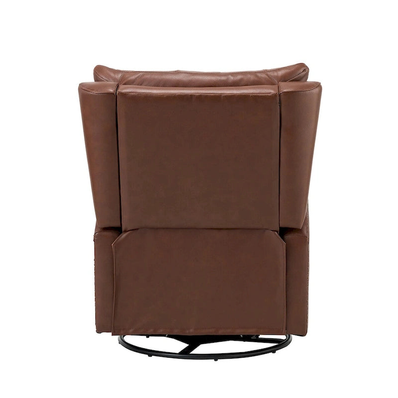 Mid-Century Genuine Leather Recliner with Metal Base