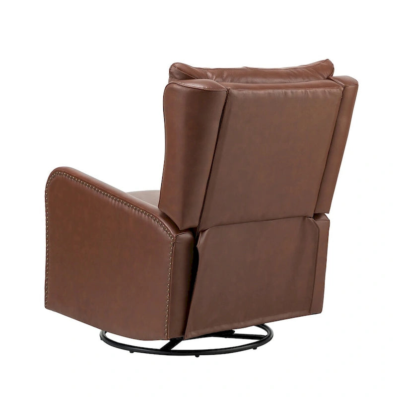 Mid-Century Genuine Leather Recliner with Metal Base