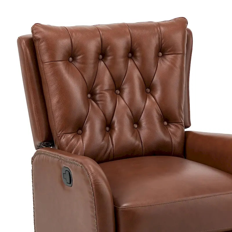 Mid-Century Genuine Leather Recliner with Metal Base