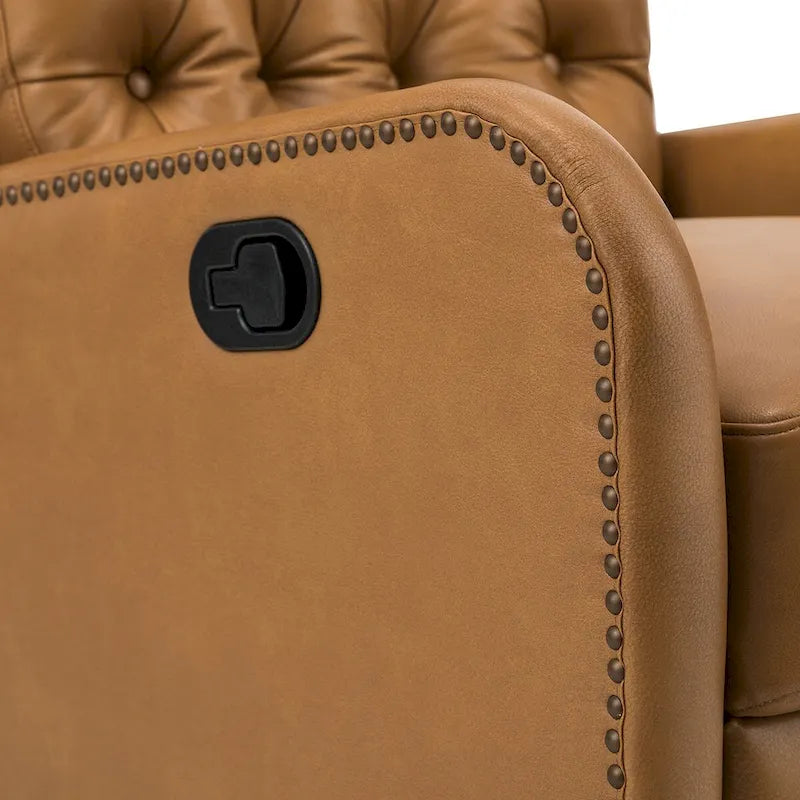 Mid-Century Genuine Leather Recliner with Metal Base
