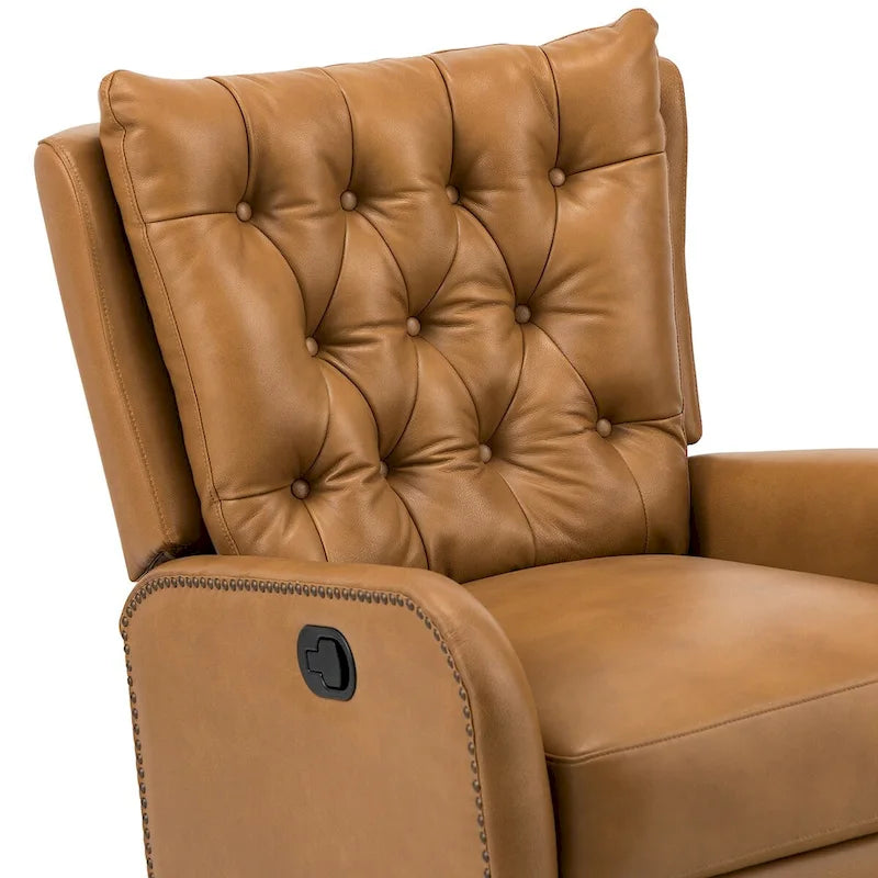 Mid-Century Genuine Leather Recliner with Metal Base