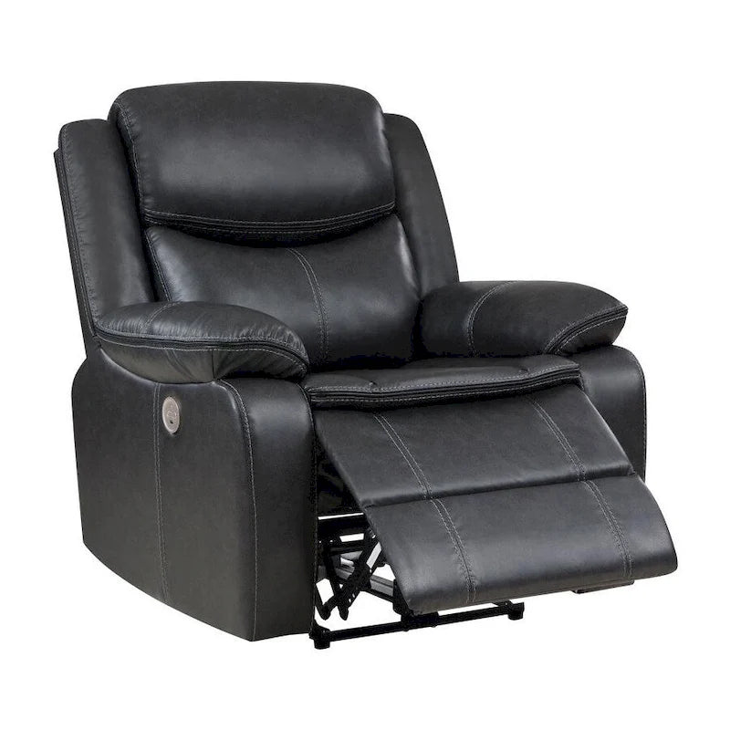 Dark Grey Power Recliner Chair with USB Port and Pillow Arms