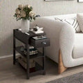 Narrow Side Table with Drawers and Flip-Over Bottom Partition
