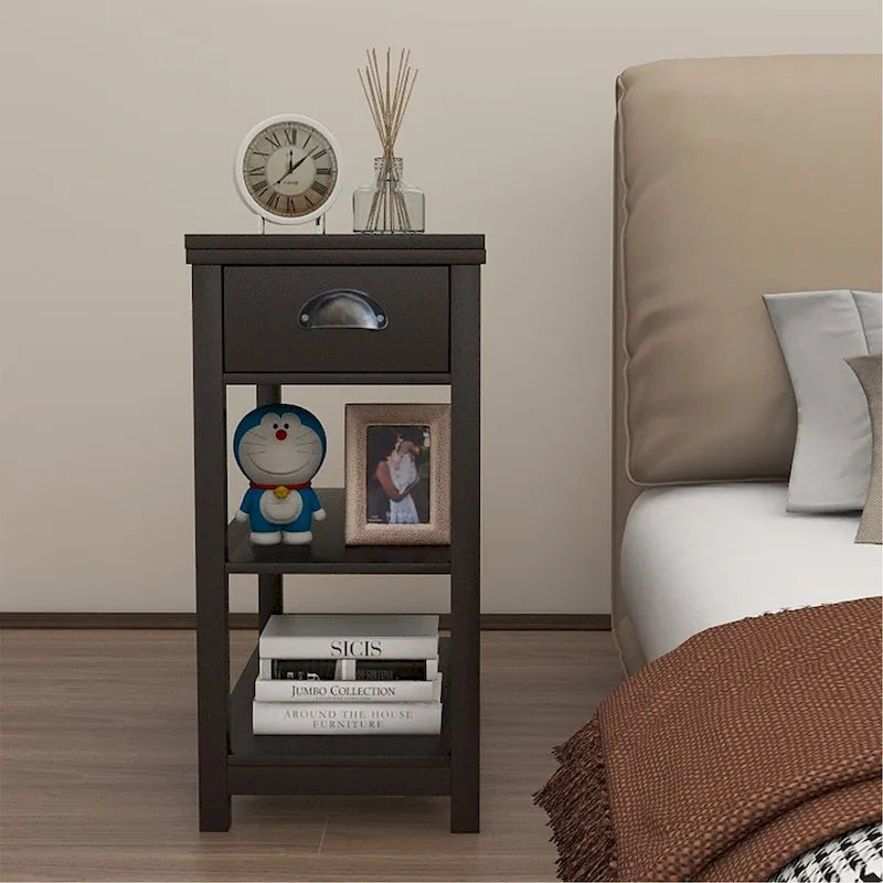 Narrow Side Table with Drawers and Flip-Over Bottom Partition