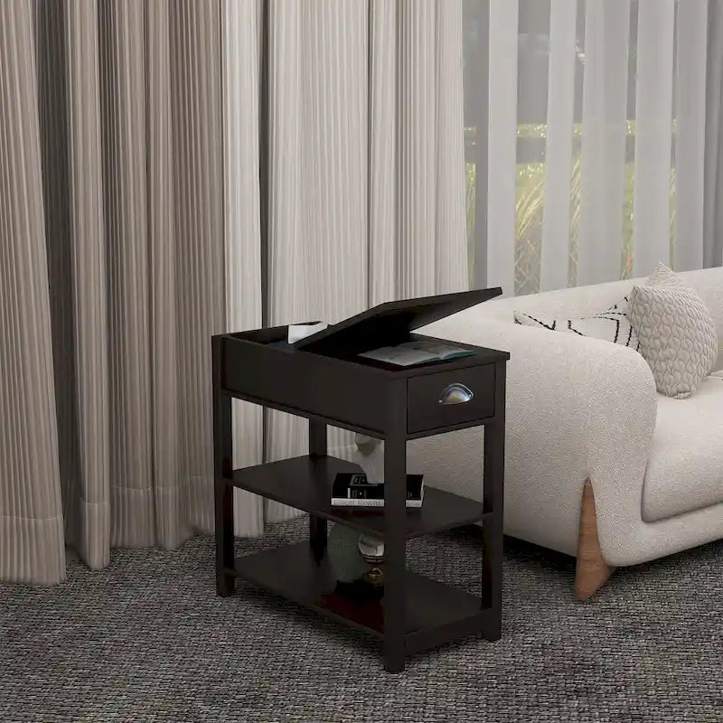 Narrow Side Table with Drawers and Flip-Over Bottom Partition