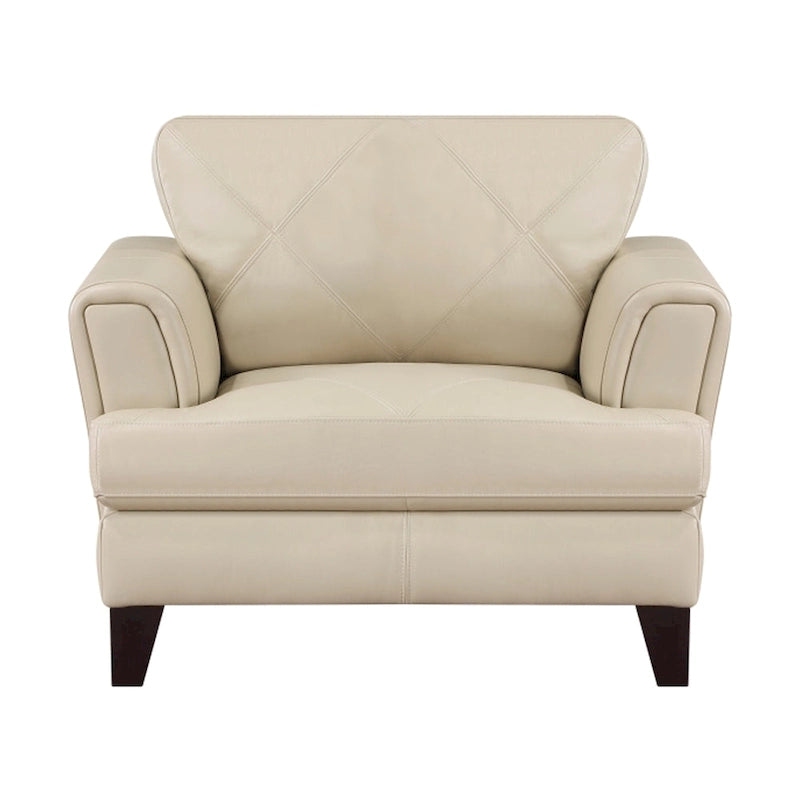 38 Inch Accent Chair Cream Top Grain and Split Leather with Solid Wood