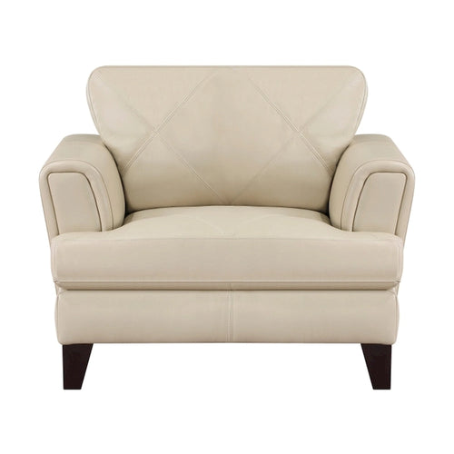 38 Inch Accent Chair Cream Top Grain and Split Leather with Solid Wood