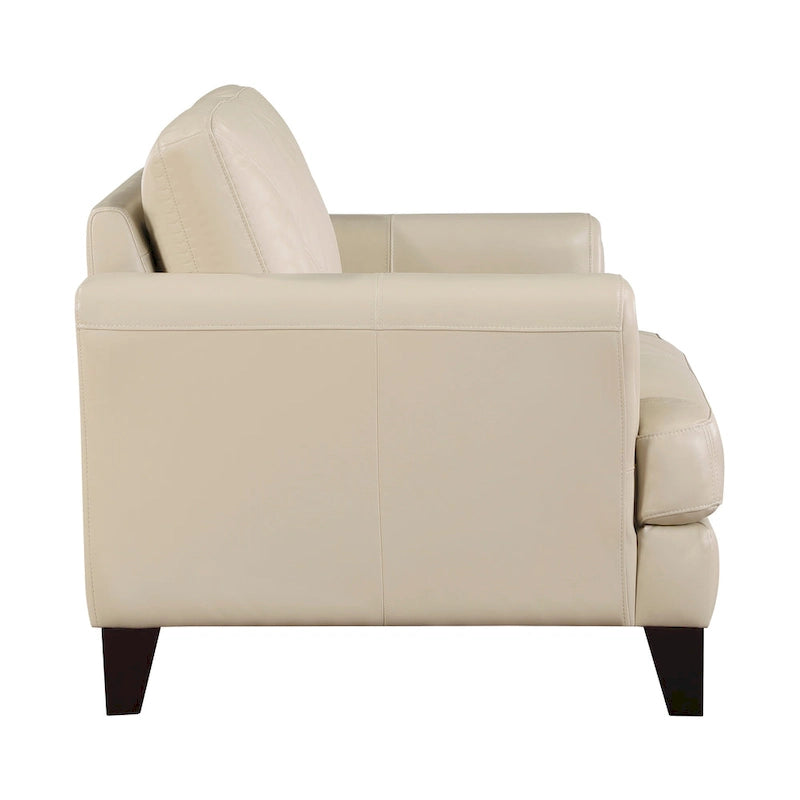 38 Inch Accent Chair Cream Top Grain and Split Leather with Solid Wood