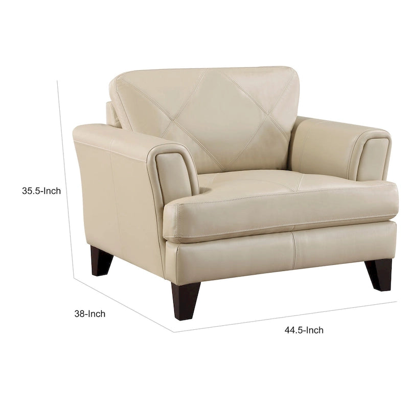 38 Inch Accent Chair Cream Top Grain and Split Leather with Solid Wood