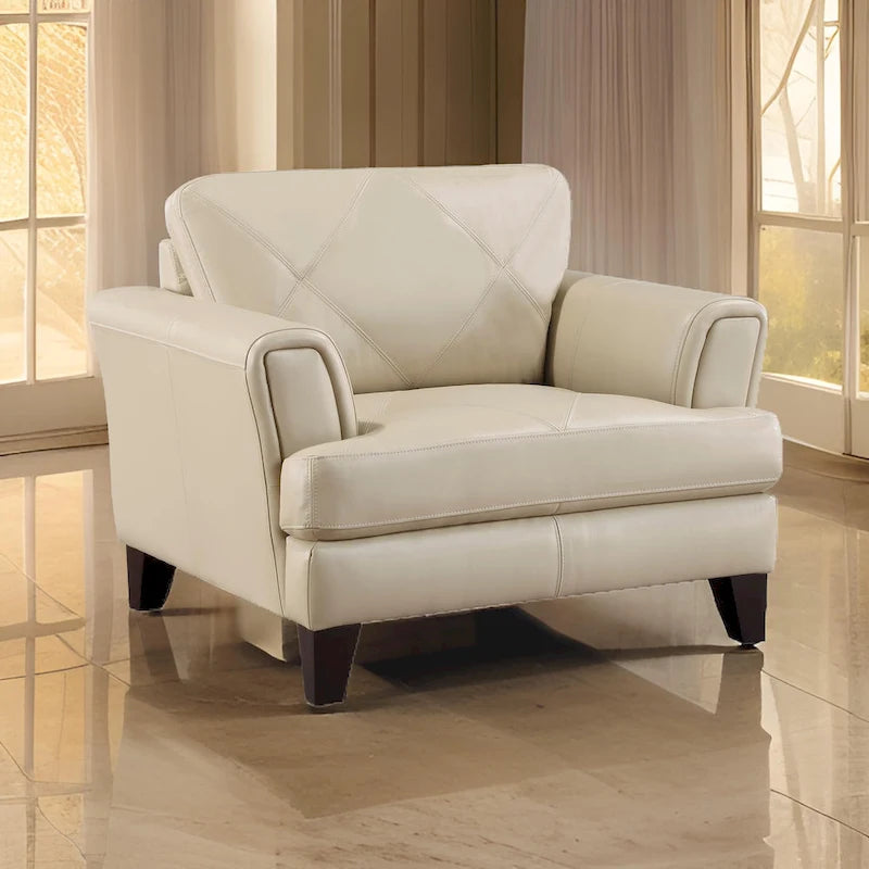 38 Inch Accent Chair Cream Top Grain and Split Leather with Solid Wood