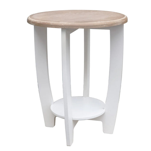 2-Tier Round Wooden Side Table White and Brown