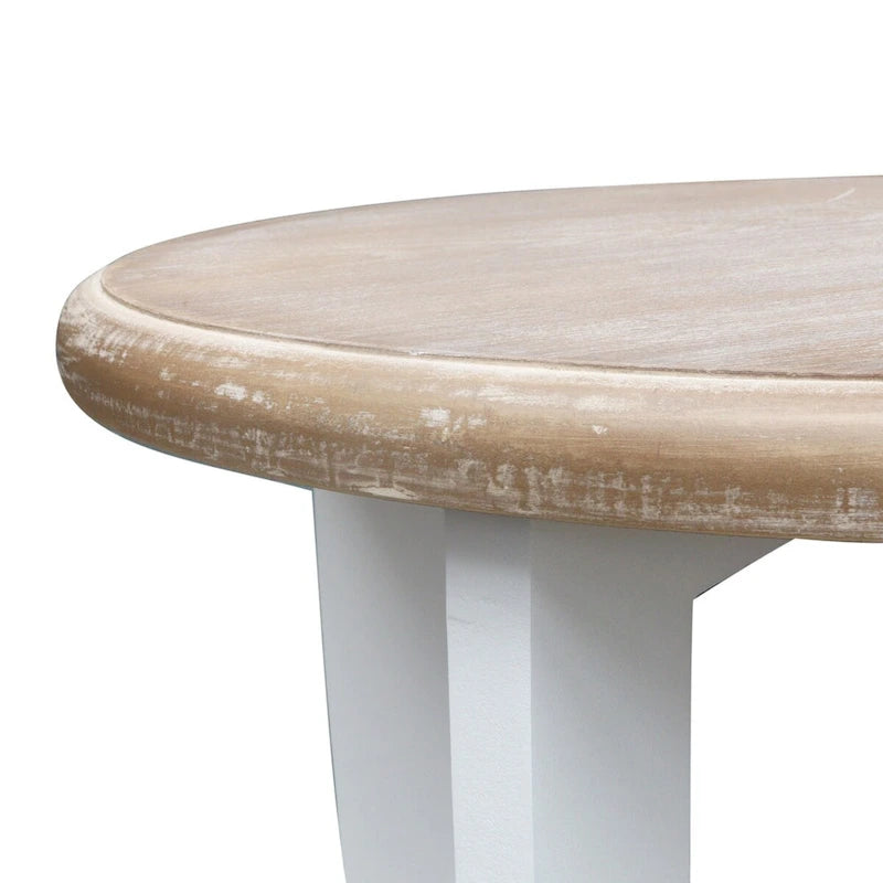 2-Tier Round Wooden Side Table White and Brown