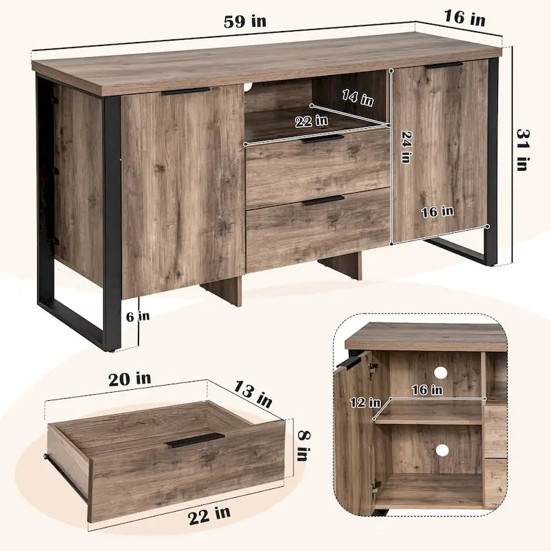 2-Door 2-Drawer Storage Cabinet and TV Stand