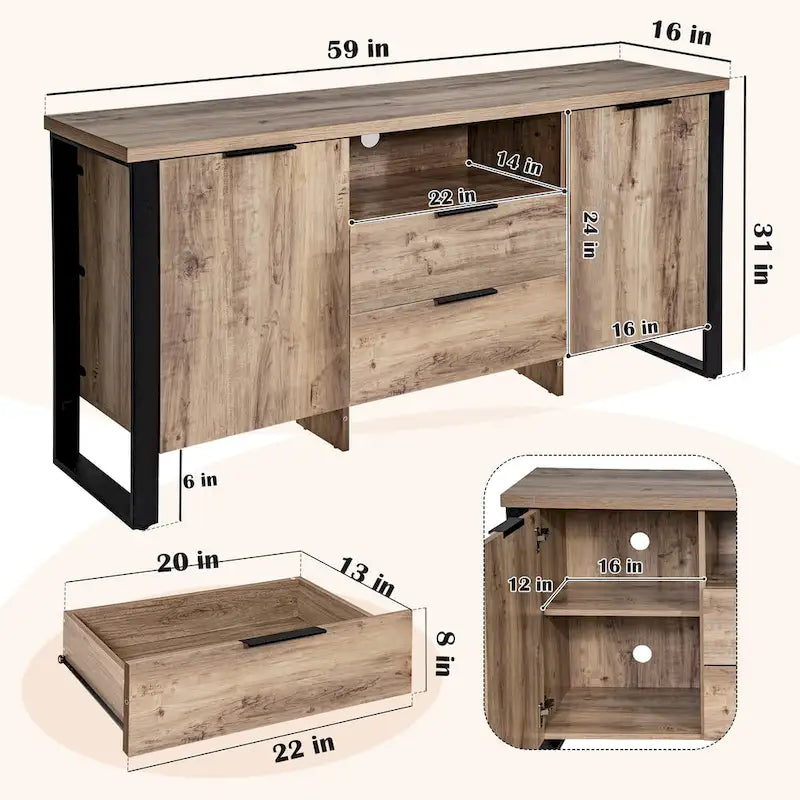 2-Door 2-Drawer Storage Cabinet and TV Stand