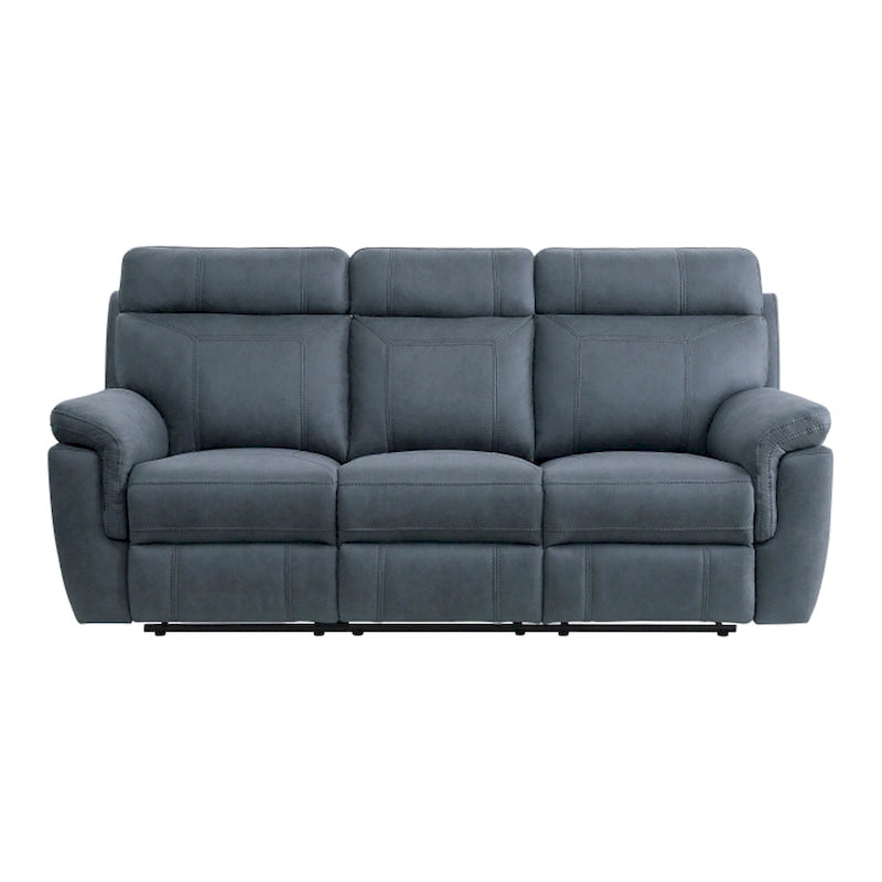 85 Inch Manual Reclining Sofa Blue Microfiber with Solid Wood and Metal
