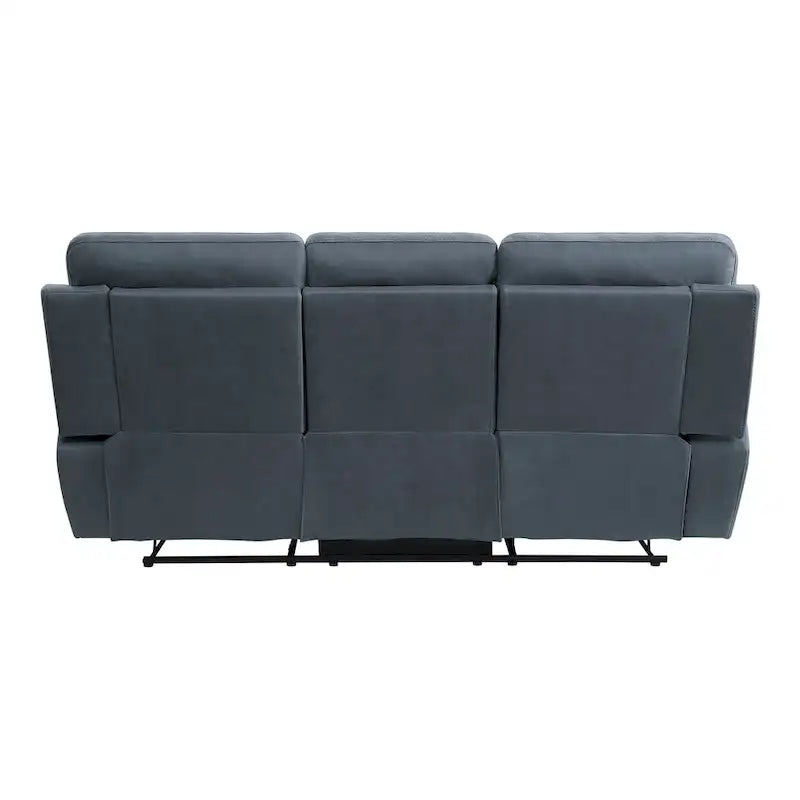 85 Inch Manual Reclining Sofa Blue Microfiber with Solid Wood and Metal