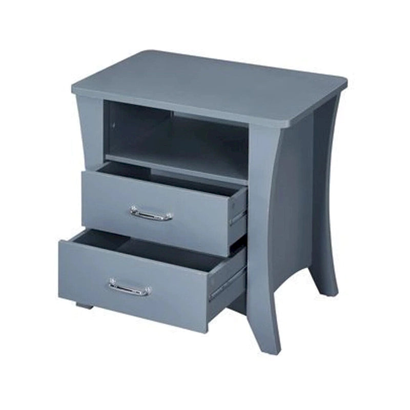 Gray Accent Table with 2 Drawers and Open Compartment