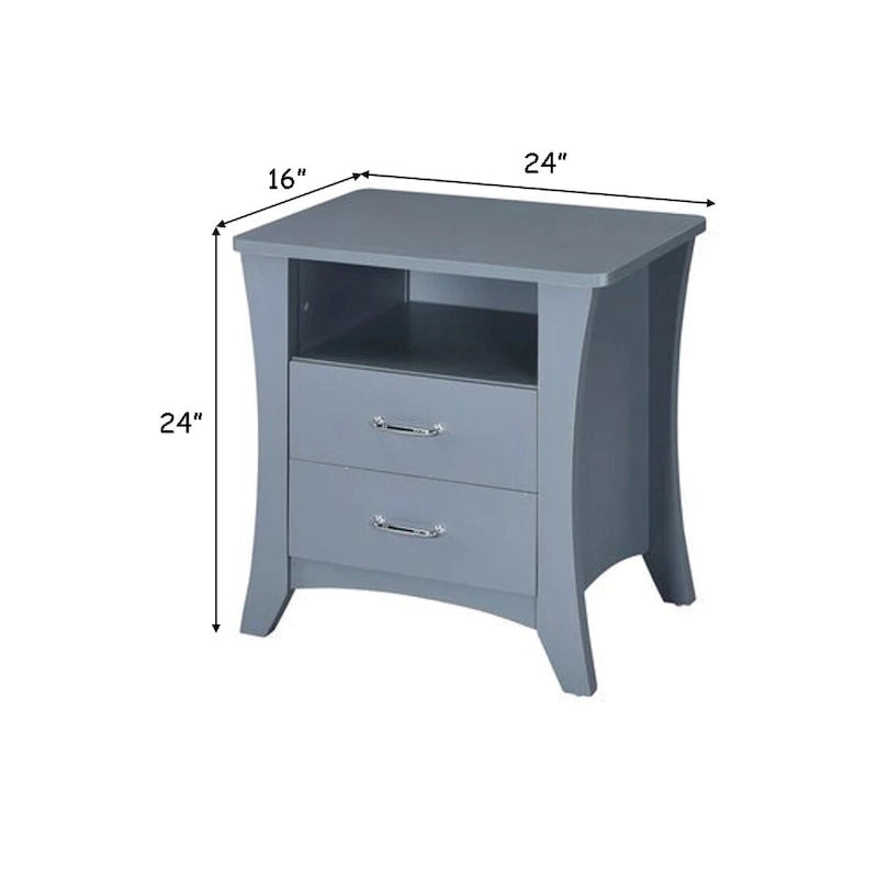 Gray Accent Table with 2 Drawers and Open Compartment
