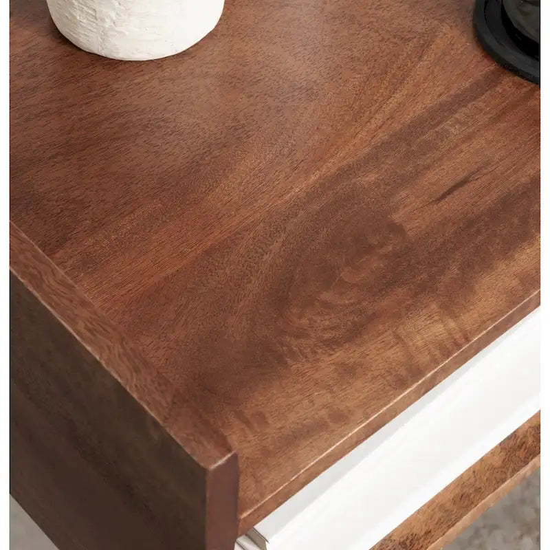 Mid-Century Modern Solid Wood Side Table with Open Shelf, Walnut Brown - 18x14x27