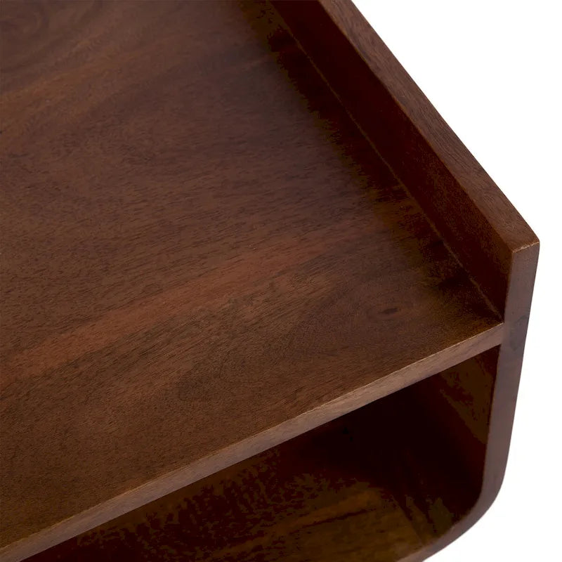 Mid-Century Modern Solid Wood Side Table with Open Shelf, Walnut Brown - 18x14x27