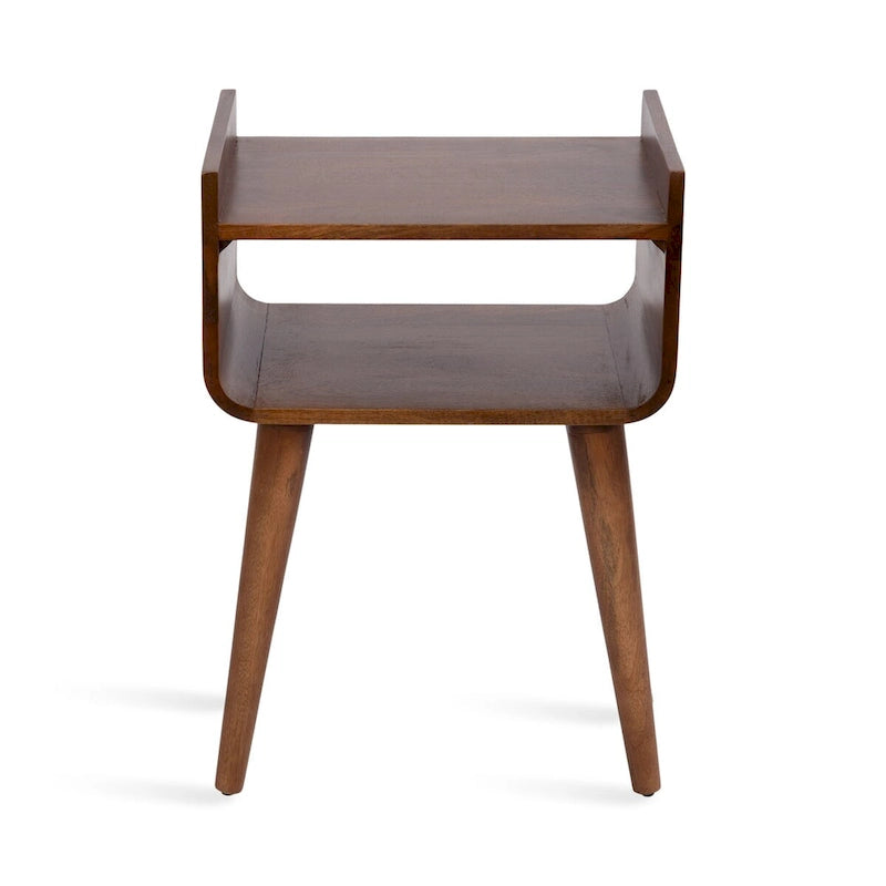 Mid-Century Modern Solid Wood Side Table with Open Shelf, Walnut Brown - 18x14x27