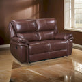 Jack 66 Inch Manual Recliner Loveseat, Plush Brown Top Grain Leather, Wood