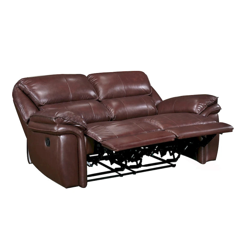 66 Inch Manual Reclining Loveseat Brown Top Grain Leather and Wood