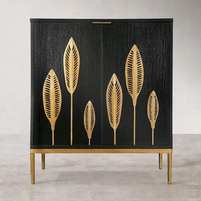 Mid-Century Modern 2-Door Accent Cabinet Sideboard with Gold Details